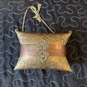 Vintage 30s 40s Brass Copper Shell Mini Pillow Purse Shoulder Bag Art Deco